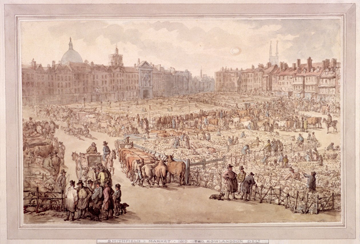 Utsikt over Smithfield Market, London, 1810 av Unbekannt