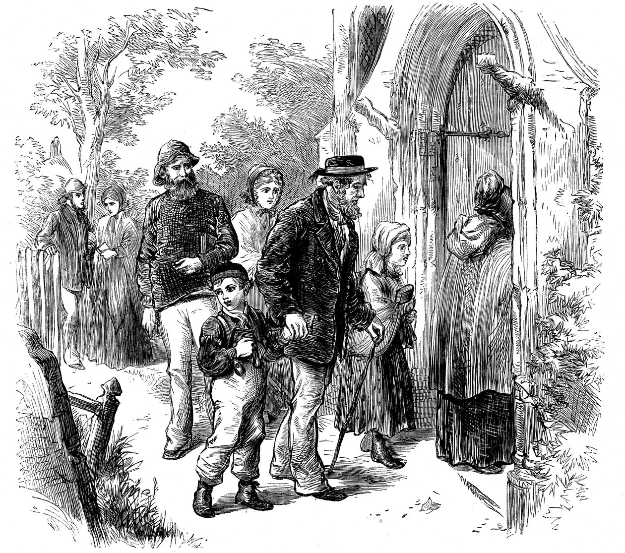 Landsbyboere går til kirken søndag, London, 1872 av Unbekannt