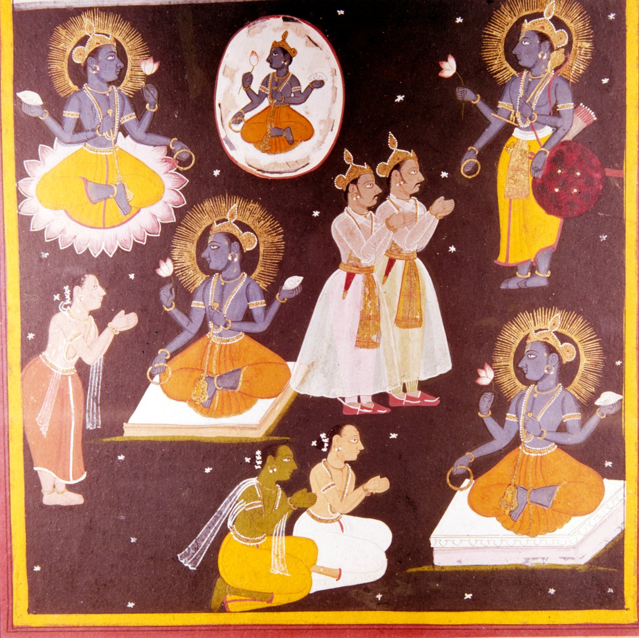 Vishnu tilbad i Five Manifestations, c1690 av Unbekannt