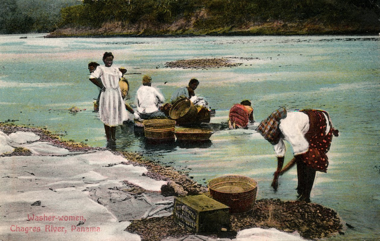 Washerwomen, Charges River, Panama, tidlig på 1900-tallet av Unbekannt
