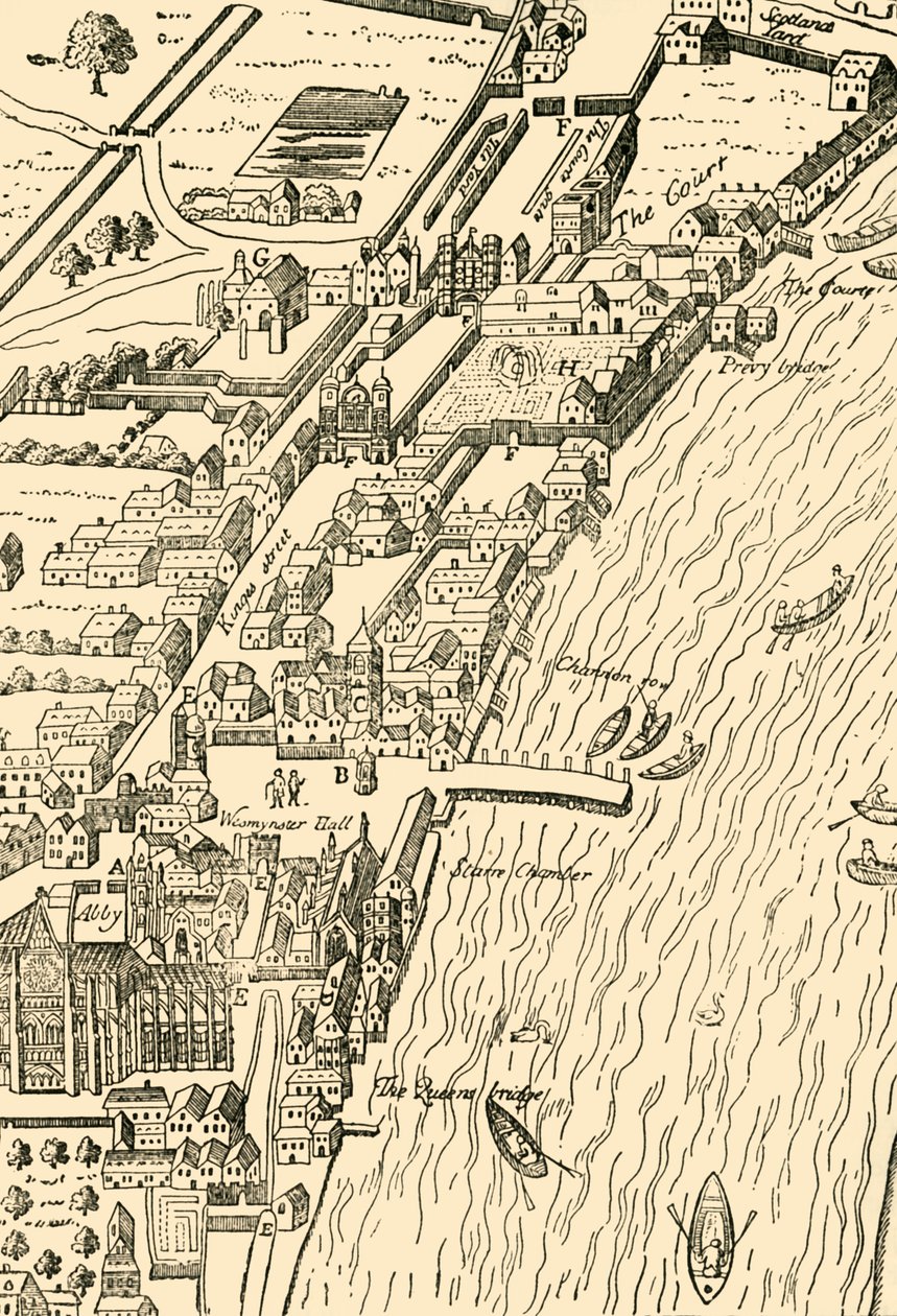 Whitehall og Westminster. Fra Aggas Map, 1881. av Unbekannt