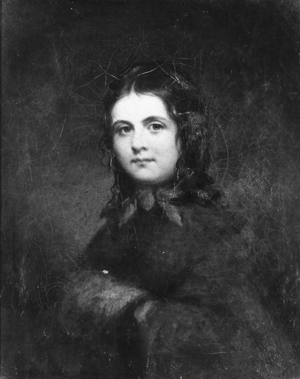 Kvinne med muff, ca. 1850. av Unbekannt