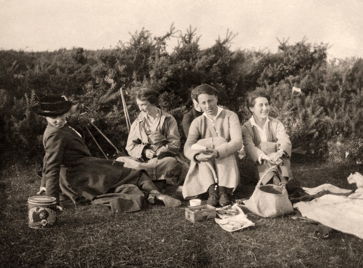 Kvinner som nyter en piknik, 1900-tallet av Unbekannt