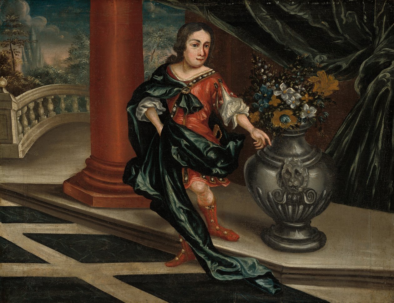 Ung mann på en terrasse, ca. 1730. av Unbekannt