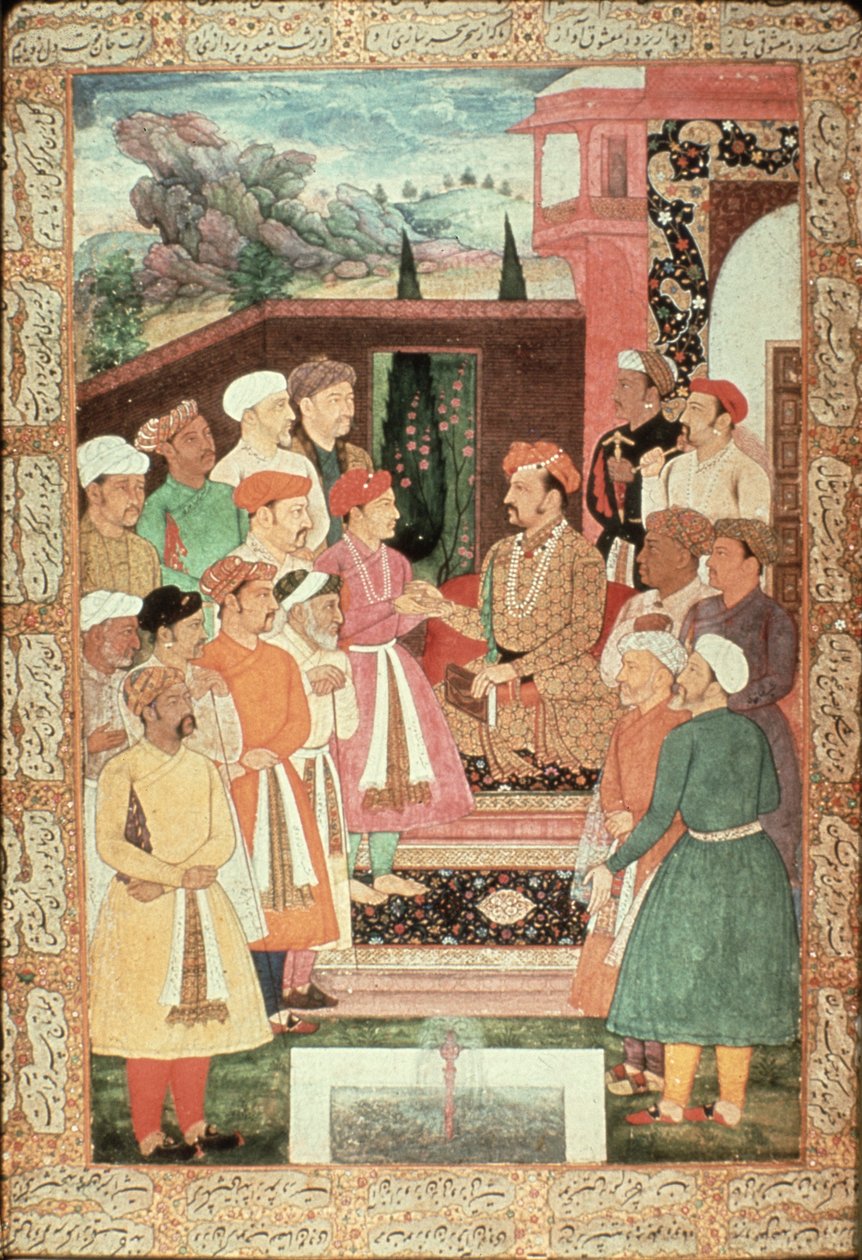 Parviz tar imot publikum, Jahangir School, Mughal av Unbekannt Unbekannt