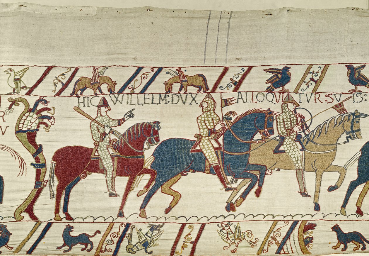 Hertug William formaner troppene sine til å forberede seg på kampen mot den engelske hæren, Bayeux Tapestry av Unbekannt Unbekannt