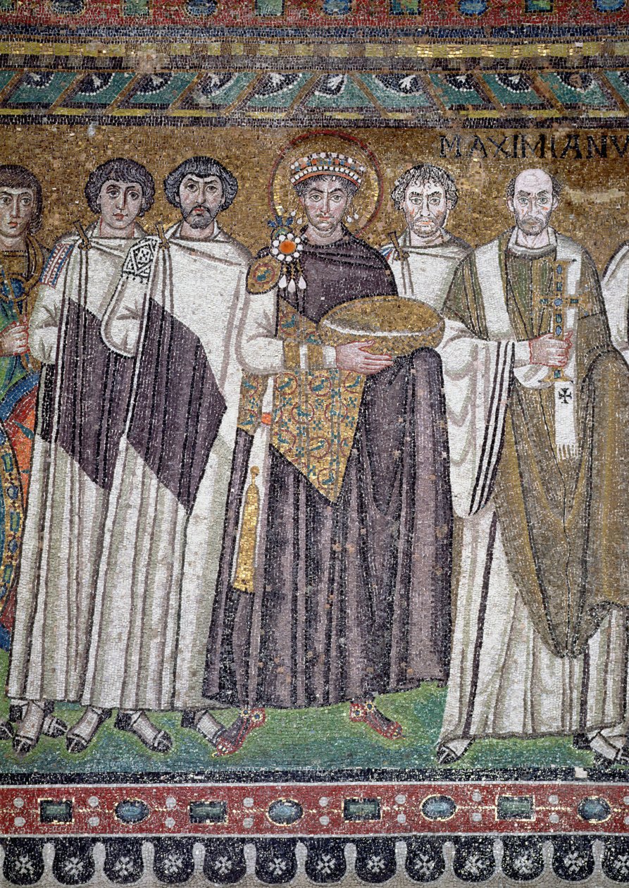 Justinian I og hans følge, detalj om keiseren, ca. 547 e.Kr av Unbekannt Unbekannt