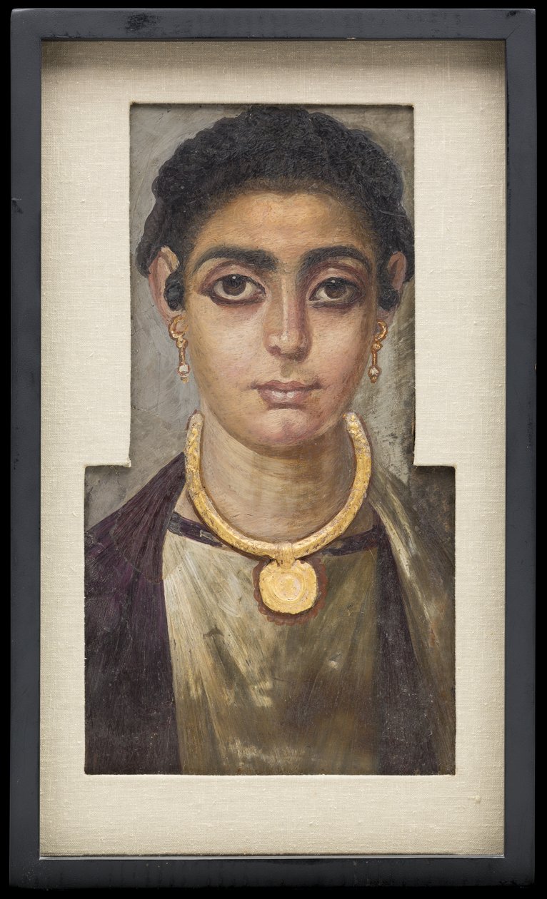 Mumieportrett: Head of a Woman, egyptisk, 130–160 e.Kr av Unbekannt Unbekannt