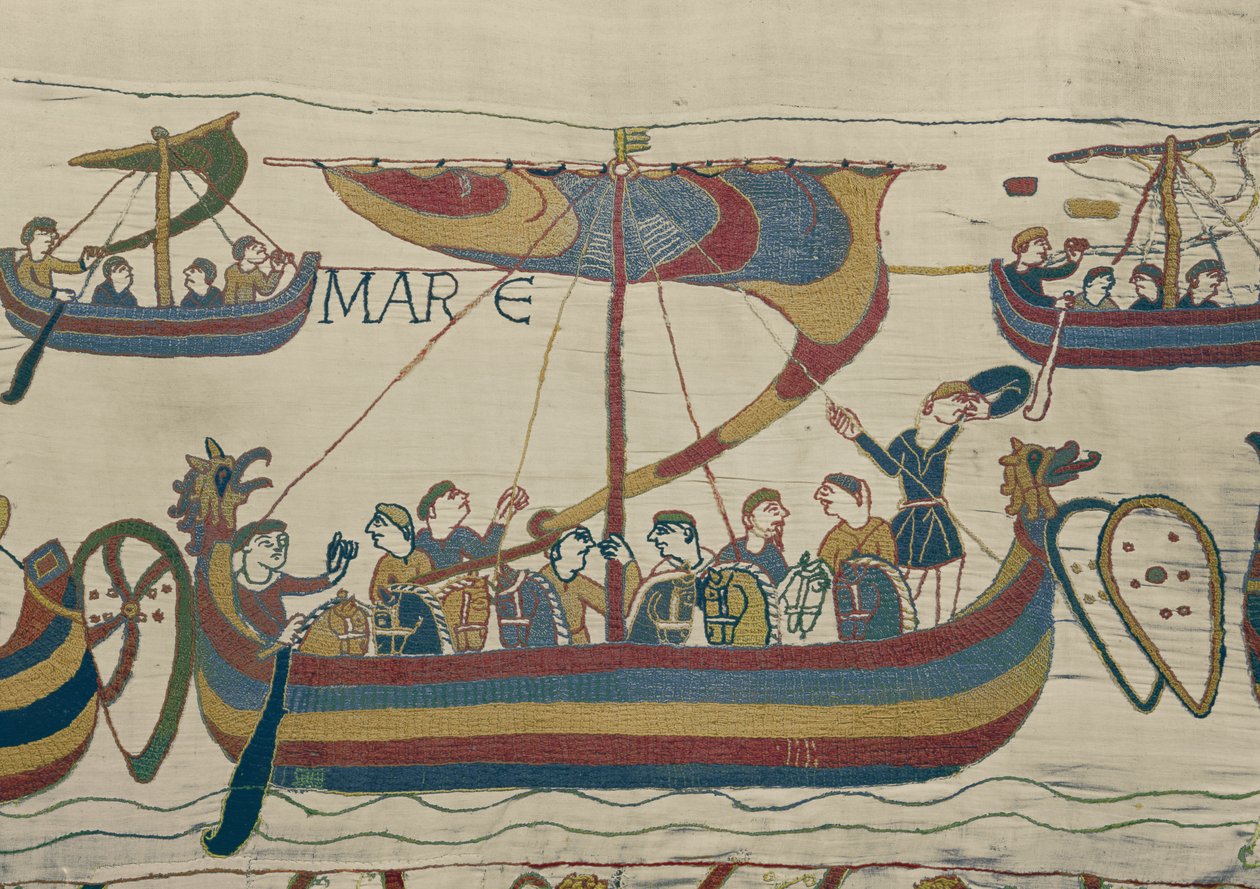 Den normanniske invasjonsflåten krysser kanalen, Bayeux Tapestry av Unbekannt Unbekannt
