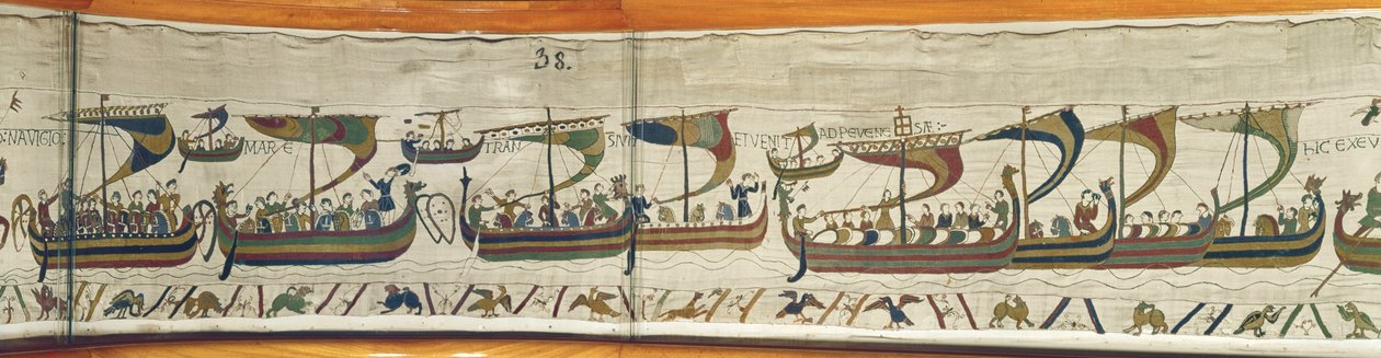 Den normanniske invasjonsflåten krysser kanalen, Bayeux Tapestry av Unbekannt Unbekannt