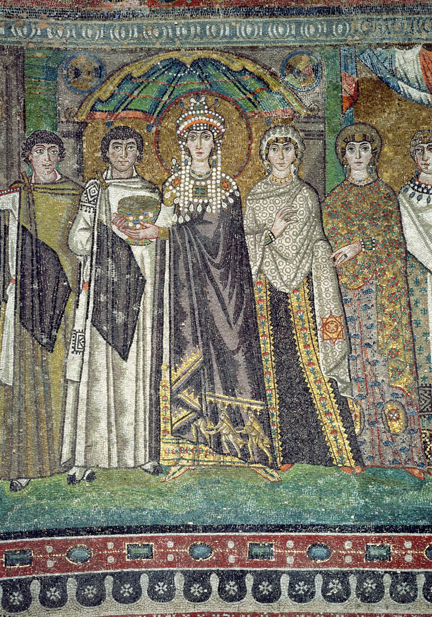 Theodora og hennes hoff, detalj av keiserinnen, ca. 547 e.Kr av Unbekannt Unbekannt