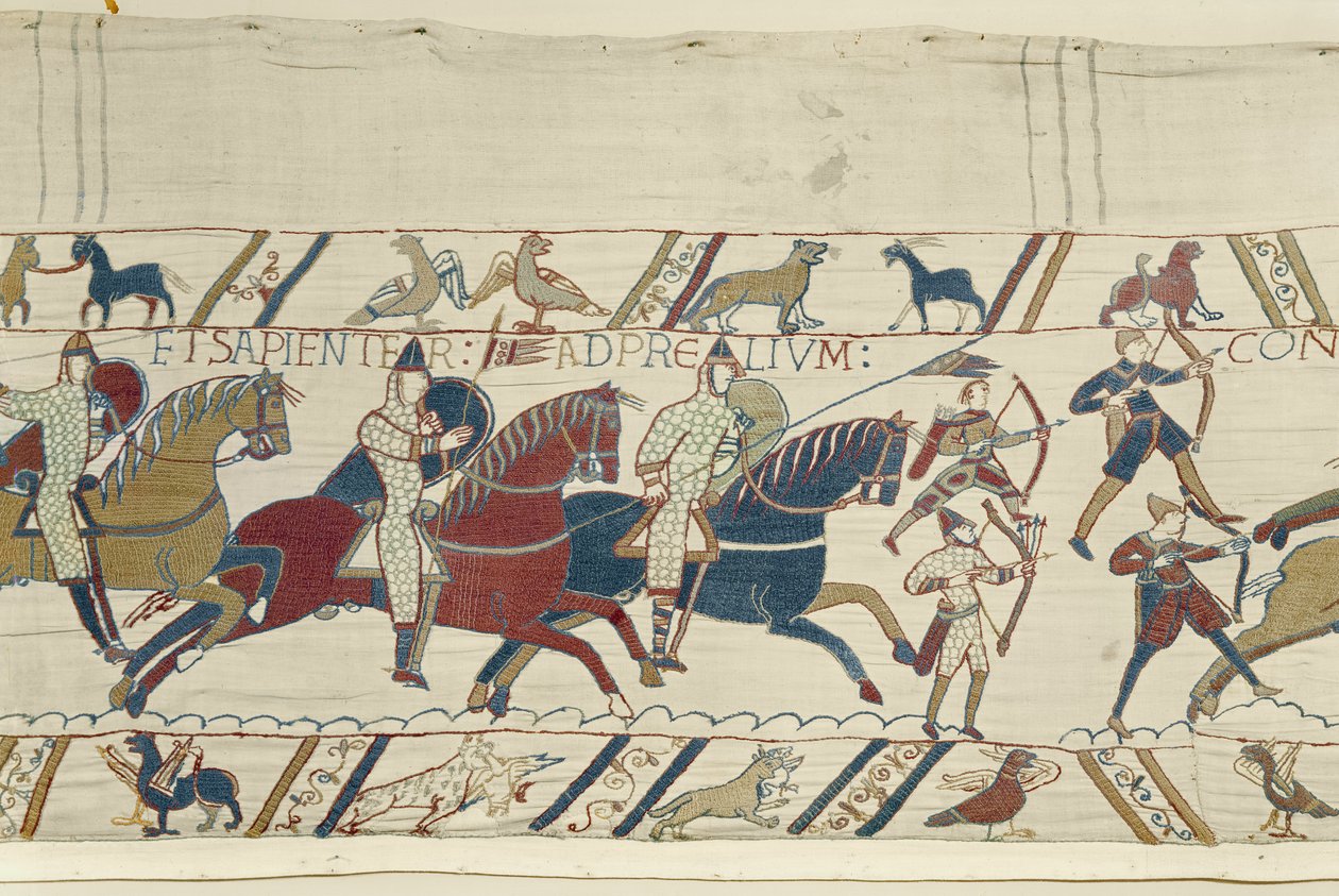 Hertug William formaner troppene sine til å forberede seg mannlig og klokt på kampen mot den engelske hæren, Bayeux Tapestry av Unbekannt Unbekannt