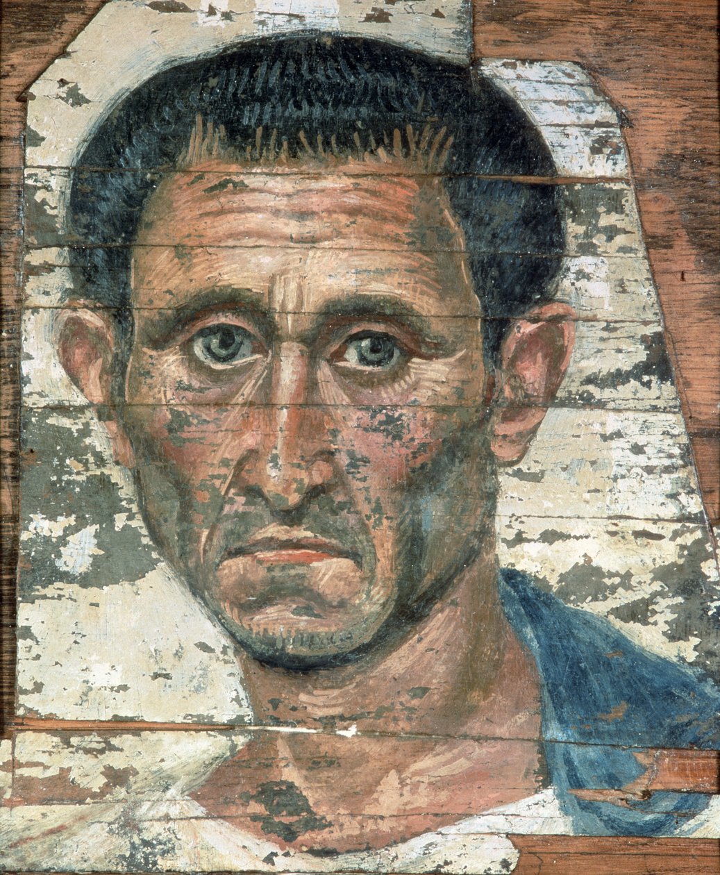 Fayum-portrett av en mann i en blå kappe, Trajanic, ca. 98-117 av Unbekannt Unbekannt