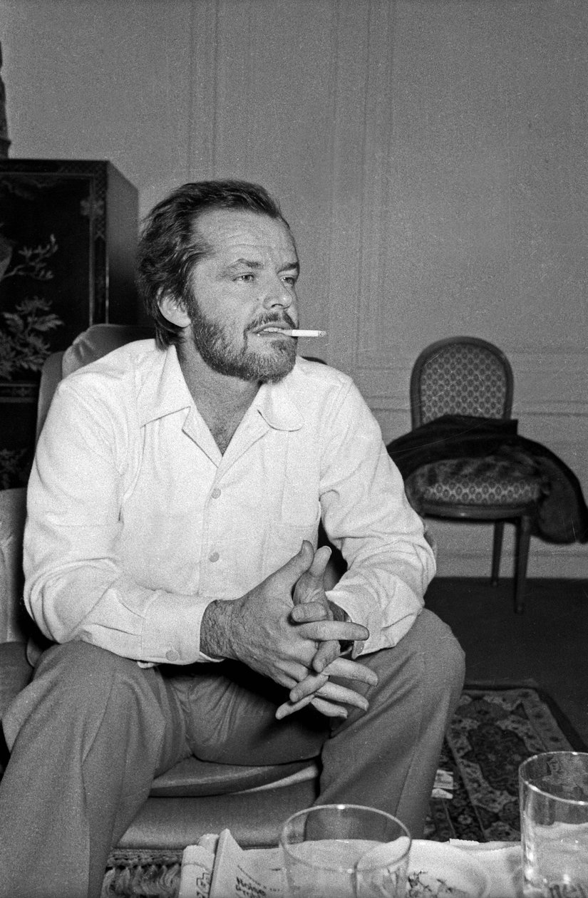 Jack Nicholson svarer journalistene på hotellet hans i Paris, 9. desember 1974 av Unbekannt Unbekannt