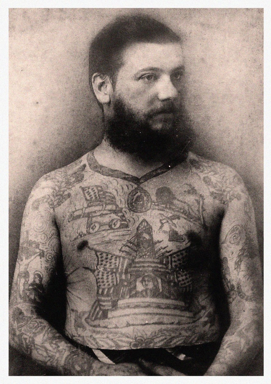 Portrett av en tatovert mann av Unbekannt Unbekannt