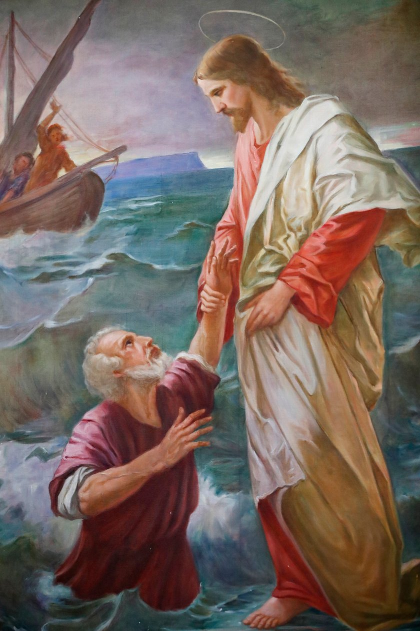 Saint-Grat kirke, Maleri, Peter gikk på vannet mot Jesus, men han ble redd og begynte å synke, og Jesus reddet ham, Valgrisenche, Italia av Unbekannt Unbekannt