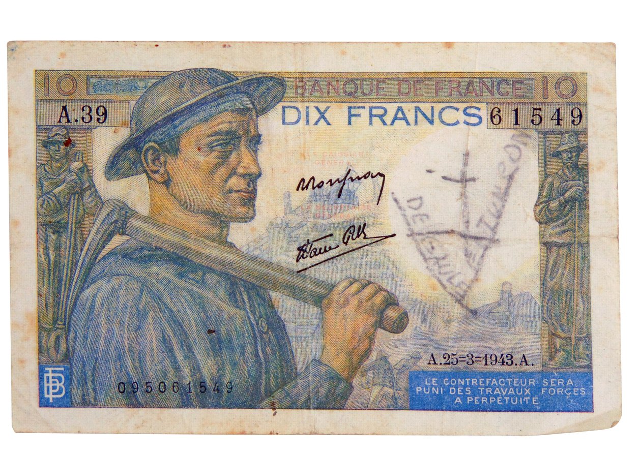 1942 10-franc seddel av Unbekannter Künstler