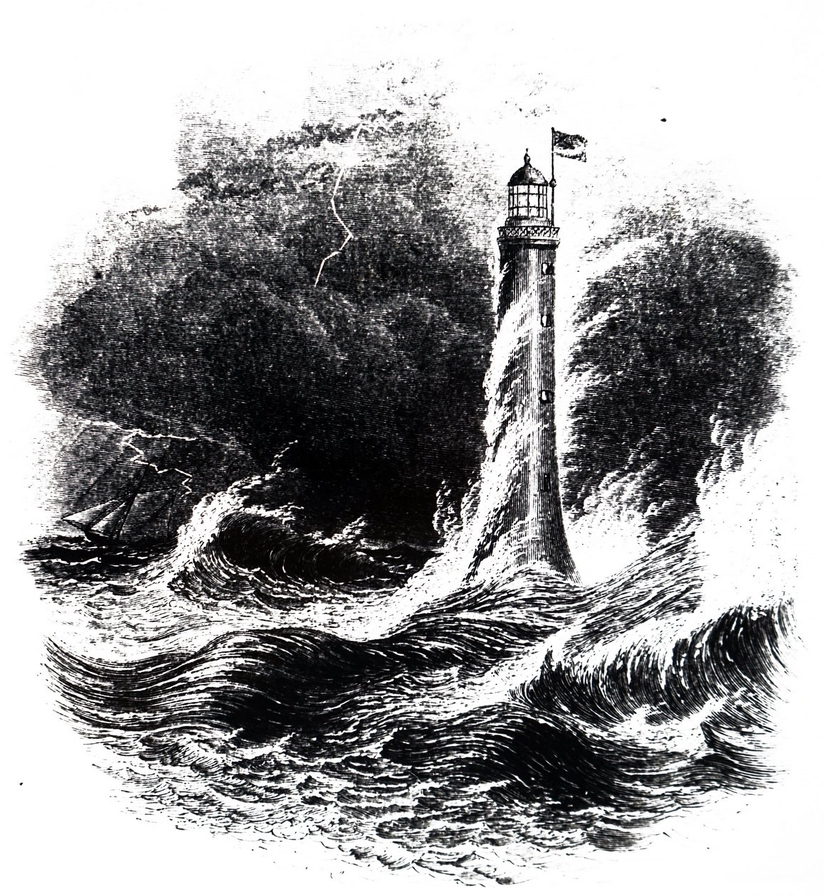 Bell Rock fyr i en storm. av Unbekannt