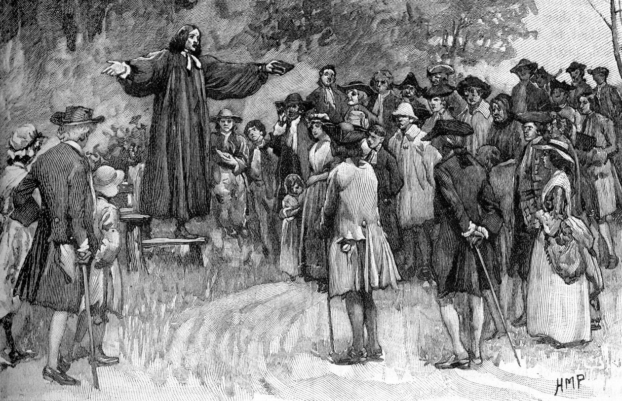 George Whitefield forkynte i kolonier av Unbekannter Künstler