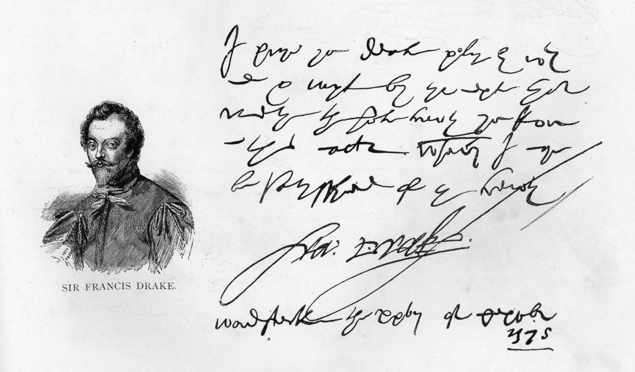 Håndskrift og signatur av Sir Francis Drake av Unbekannt