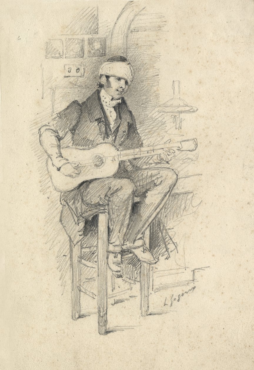 Skadet ung gitarspiller, Frankrike, ca. 1830 (skisse) av Unbekannter Künstler