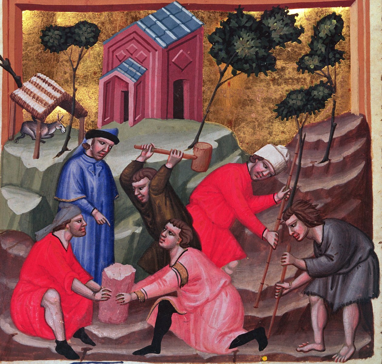 Murere og steinhoggere, ca. 1300 (miniatyr) av Unbekannter Künstler