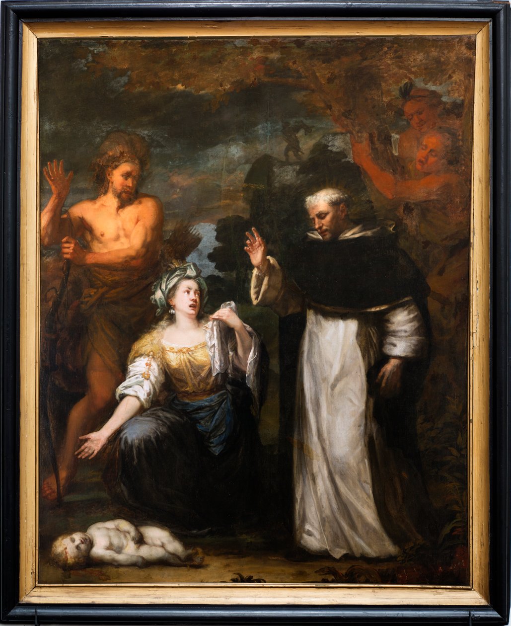 Maleri, Saint Dominic kurerer et barn. av Unbekannter Künstler