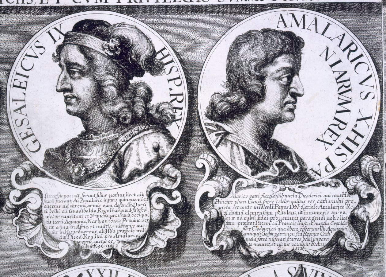 Portretter av Gesalec og Amalaric (litho) av Unbekannt
