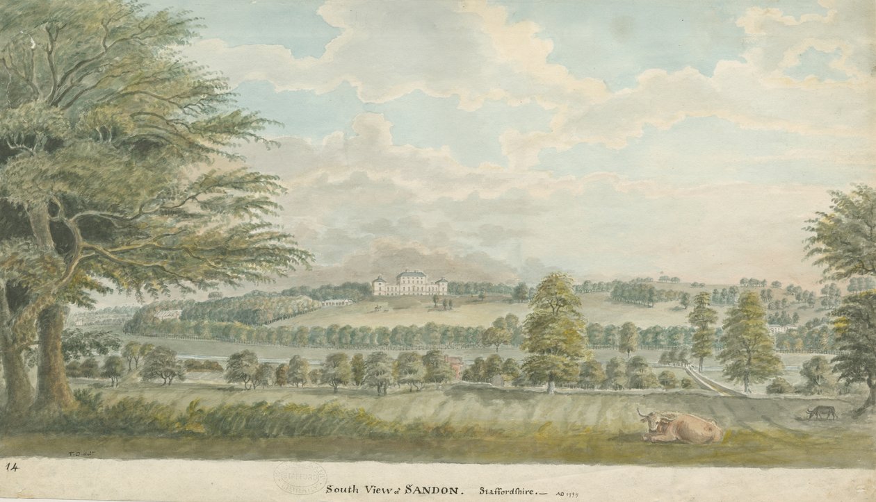 Sandon Hall: vannfargemaleri, 1797 av Unbekannt