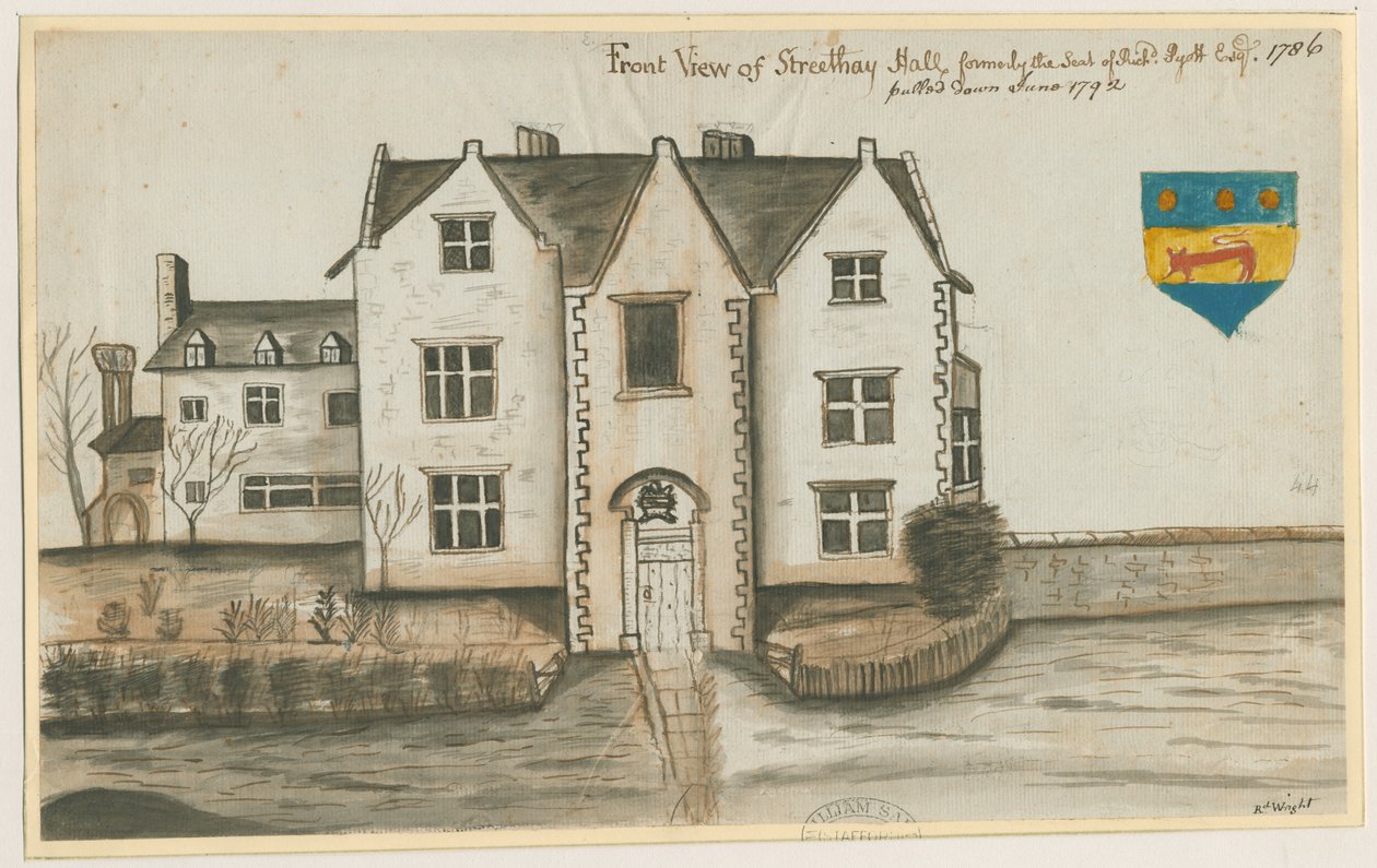 Streethay Hall: vannfargemaleri, 1786 av Unbekannt