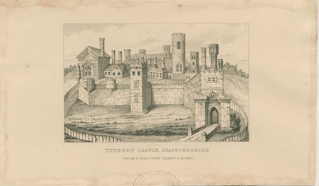 Tutbury Castle: stålgravering, 1620 av Unbekannt