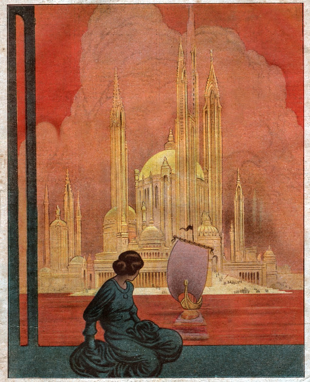 Utopisk by. (Illustrasjon 1922) av Unbekannter Künstler