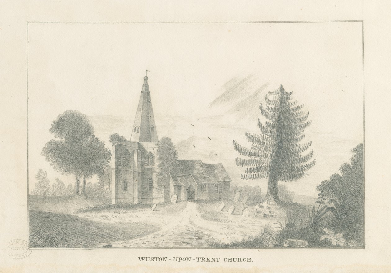 Weston-on-Trent Church: blyanttegning, nd [1800-tallet] av Unbekannt