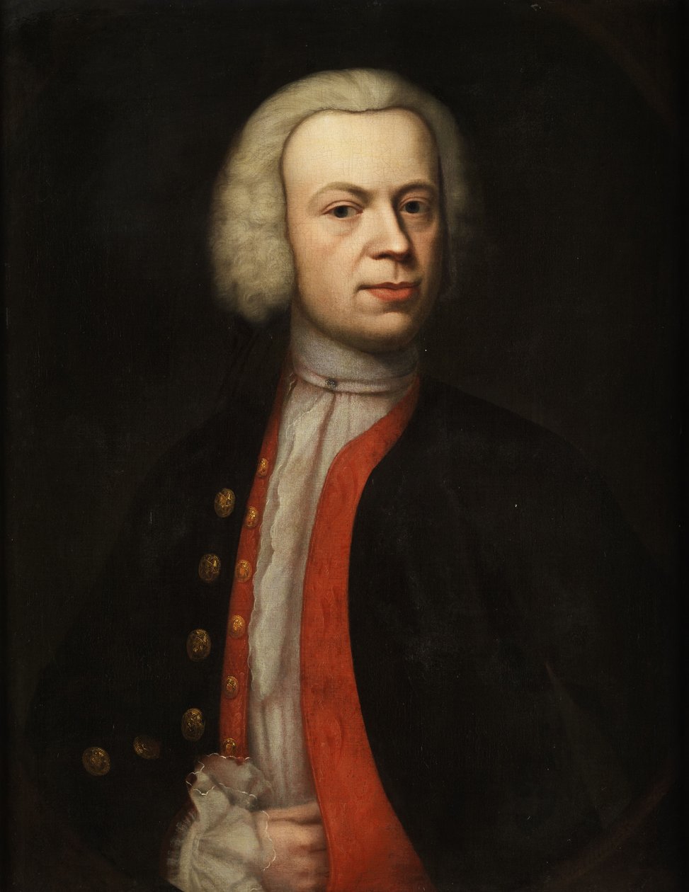 Halvlangt portrett av en herre med parykk av Unidentified painter label QS
