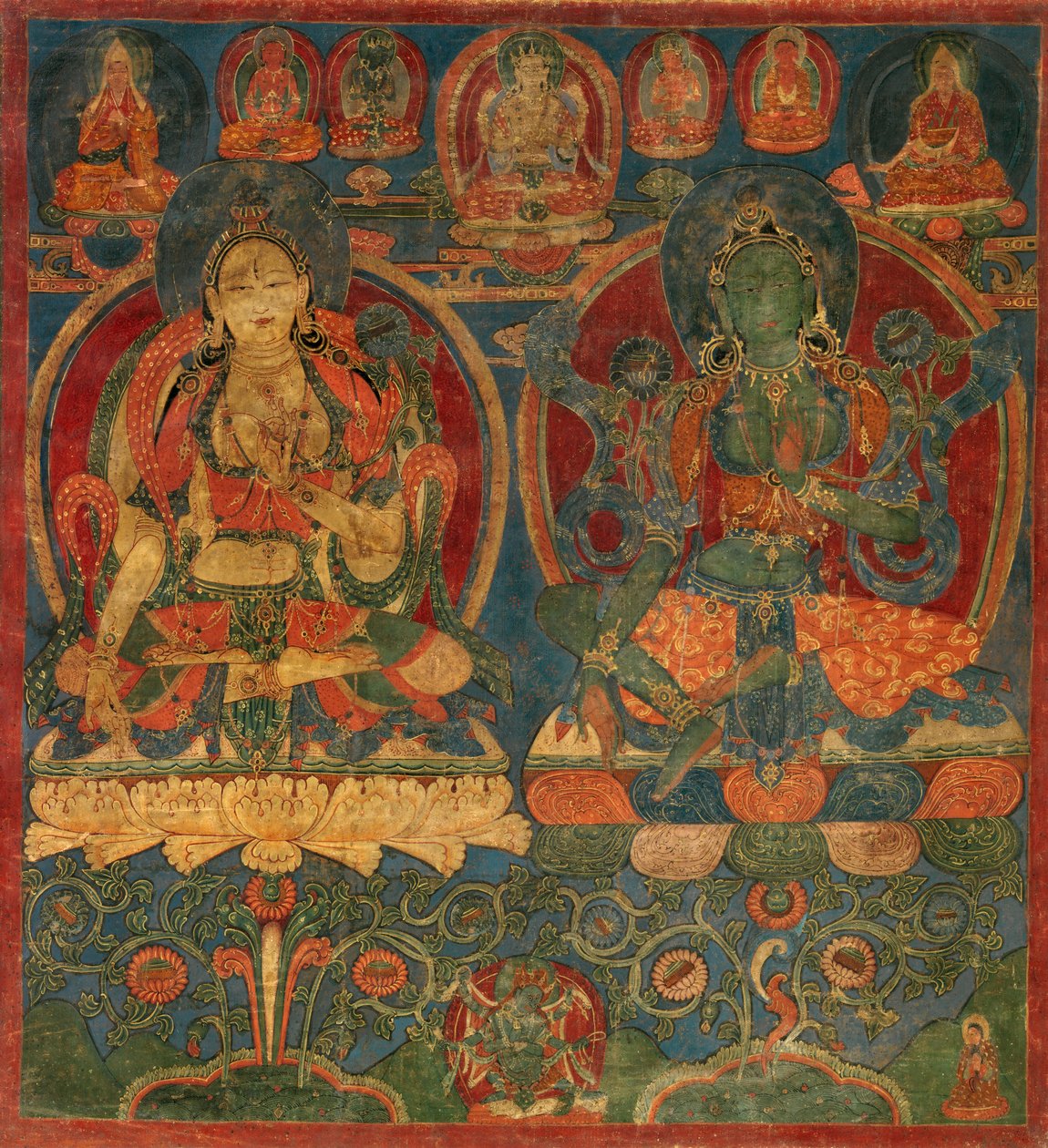 Hvit Tara og Grønn Tara. Vest-Tibet (Guge). av Unknown