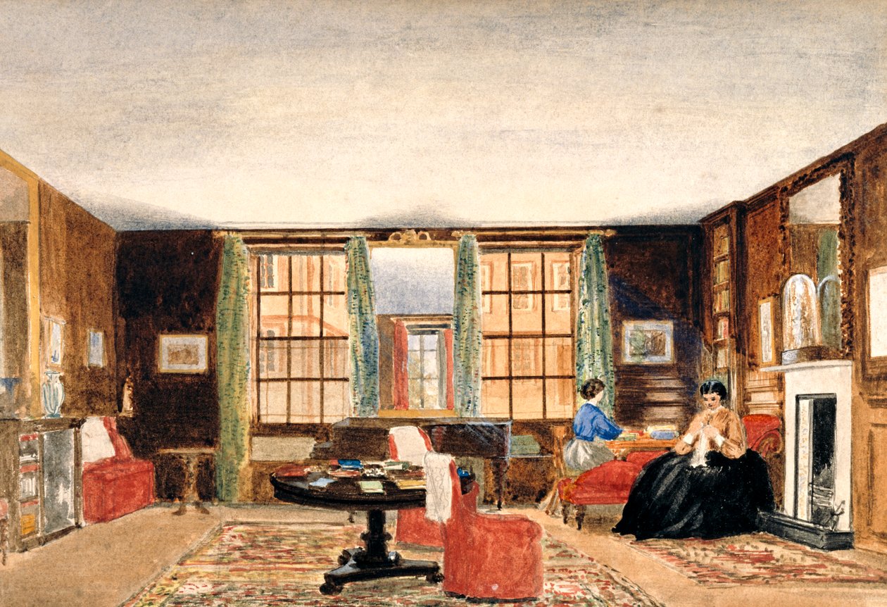 En salong med to sittende kvinner, ca. 1850 av Unbekannt Unbekannt