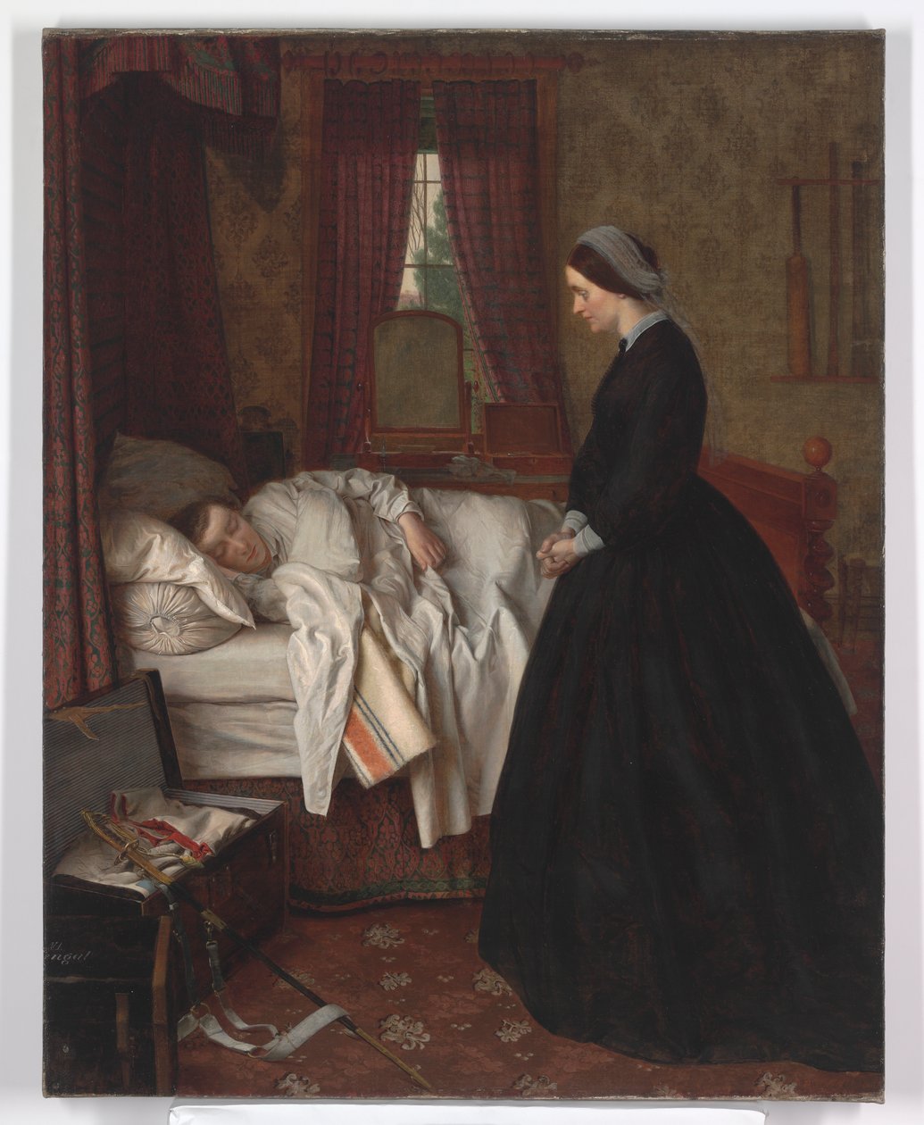 Husinteriør med en sovende soldat, 1860-tallet av Unbekannt Unbekannt