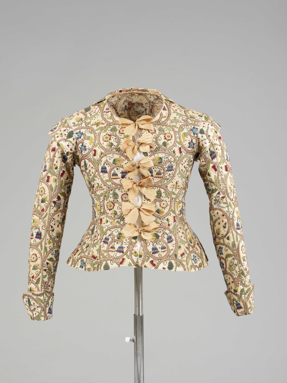Flerfarget silke- og spanglebrodert damevest, 1610-tallet (silke) av Unbekannt Unbekannt