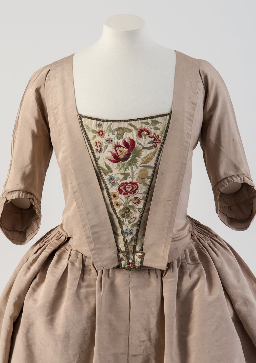 Rød og blå silketråd brodert stomacher, 1740-tallet (silke) av Unbekannt Unbekannt