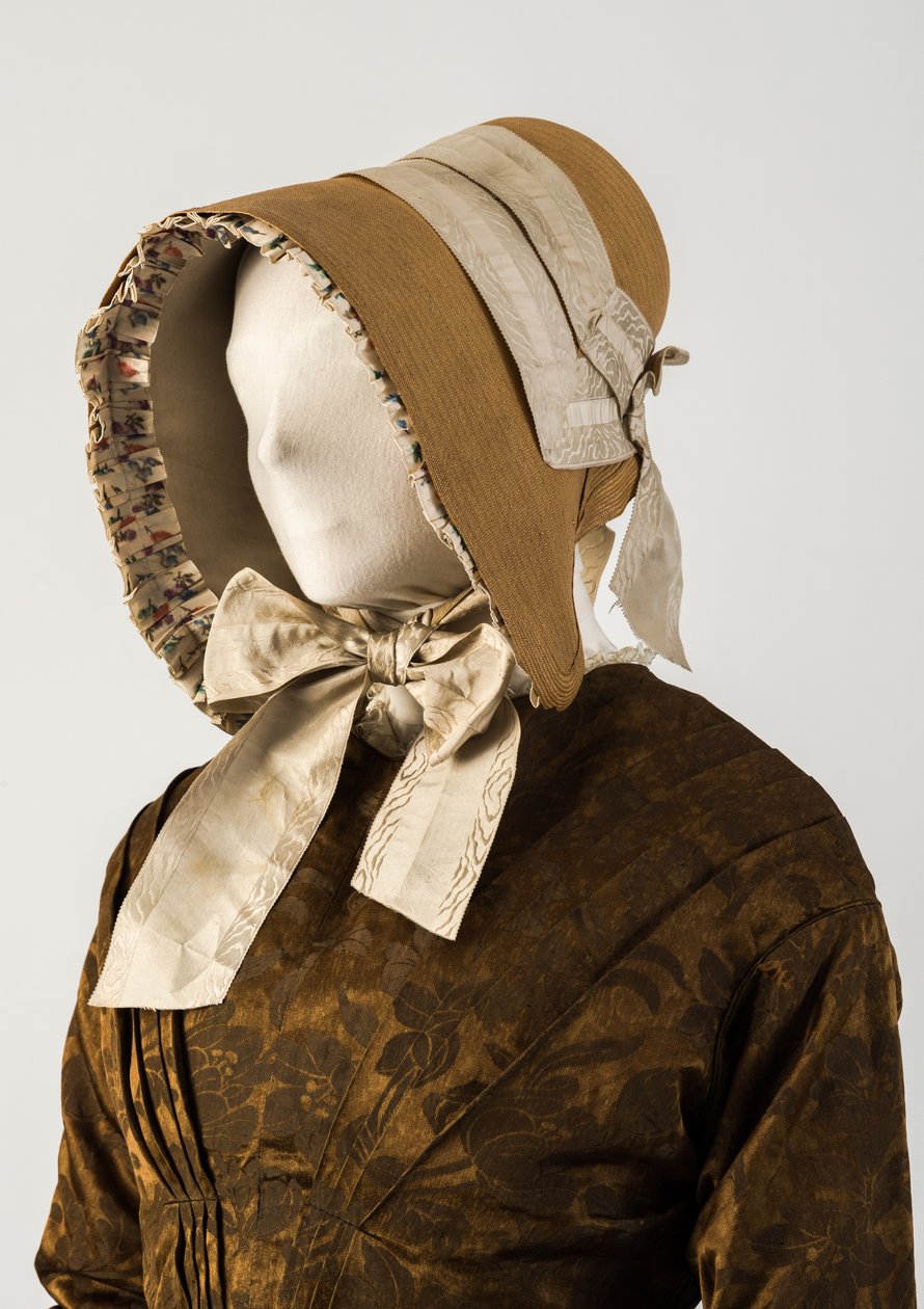 Stråpanser, med vevde silkebånd, 1840-tallet (halm og silke) av Unbekannt Unbekannt