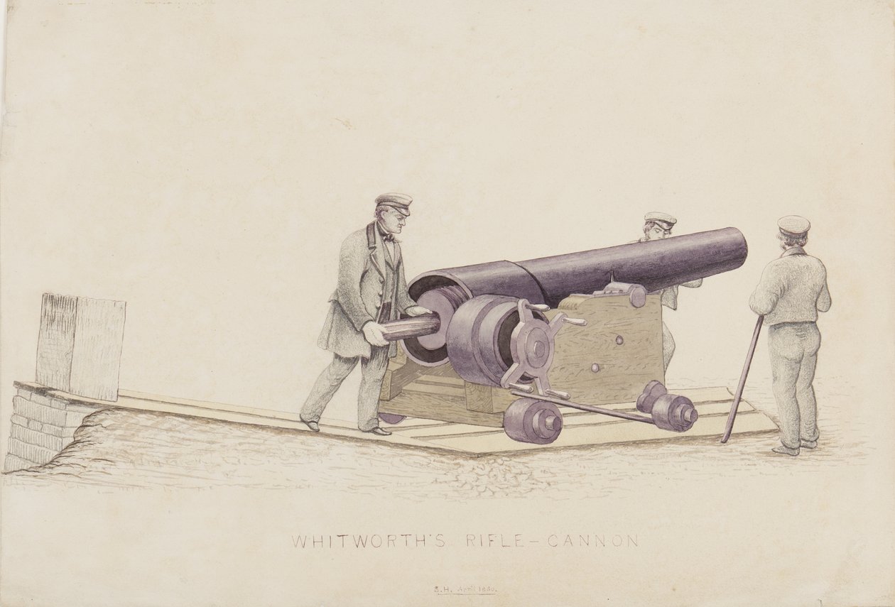 Whitworths Rifle-Cannon, ca. 1860 (blyant og wc på papir) av Unbekannt Unbekannt