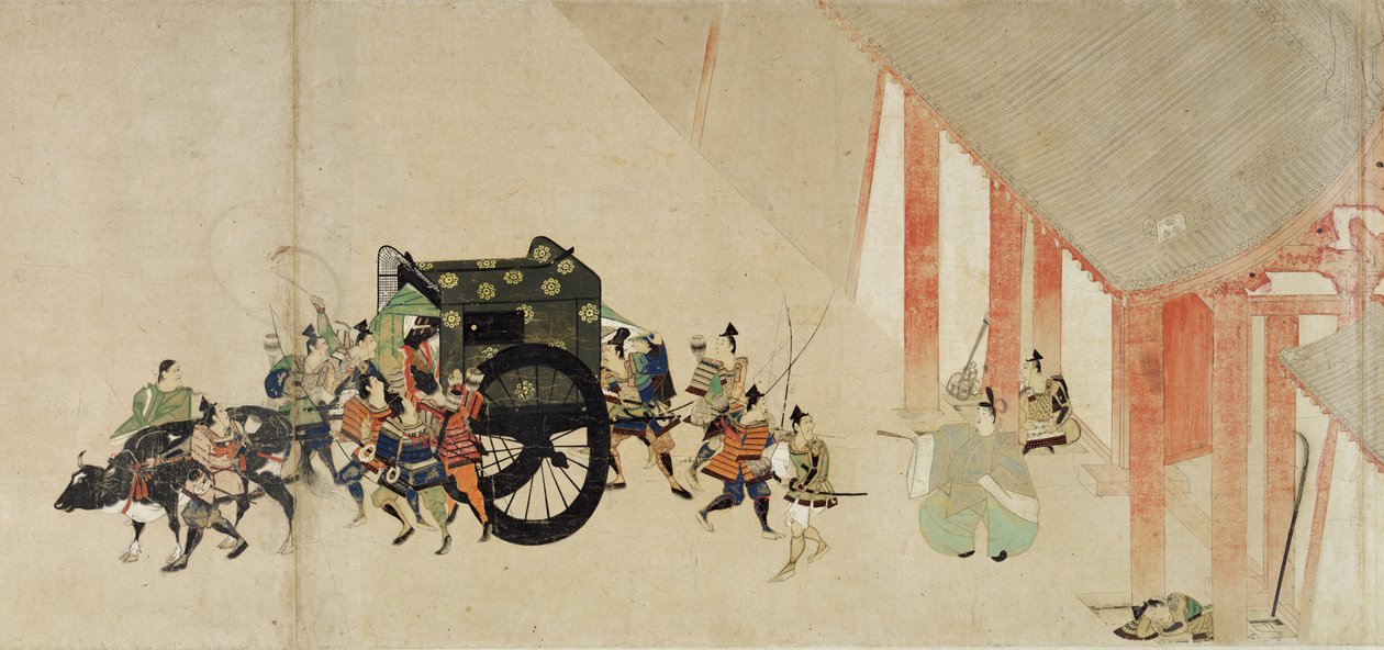 Keiser Nijo rømmer fra det keiserlige palasset til herskapshuset i Rokuhara av Unknown