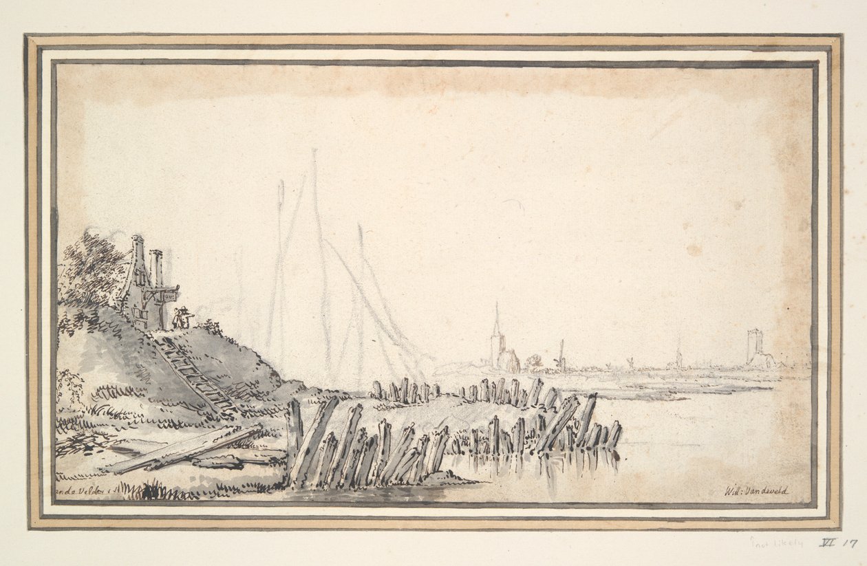 Et vertshus nær en elv av Unknown