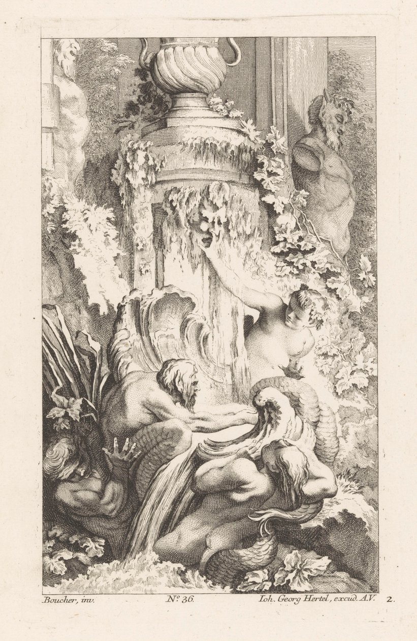 Fontene med havmenn og satyrstatue Diverses Fontaines (serietittel) av Unknown