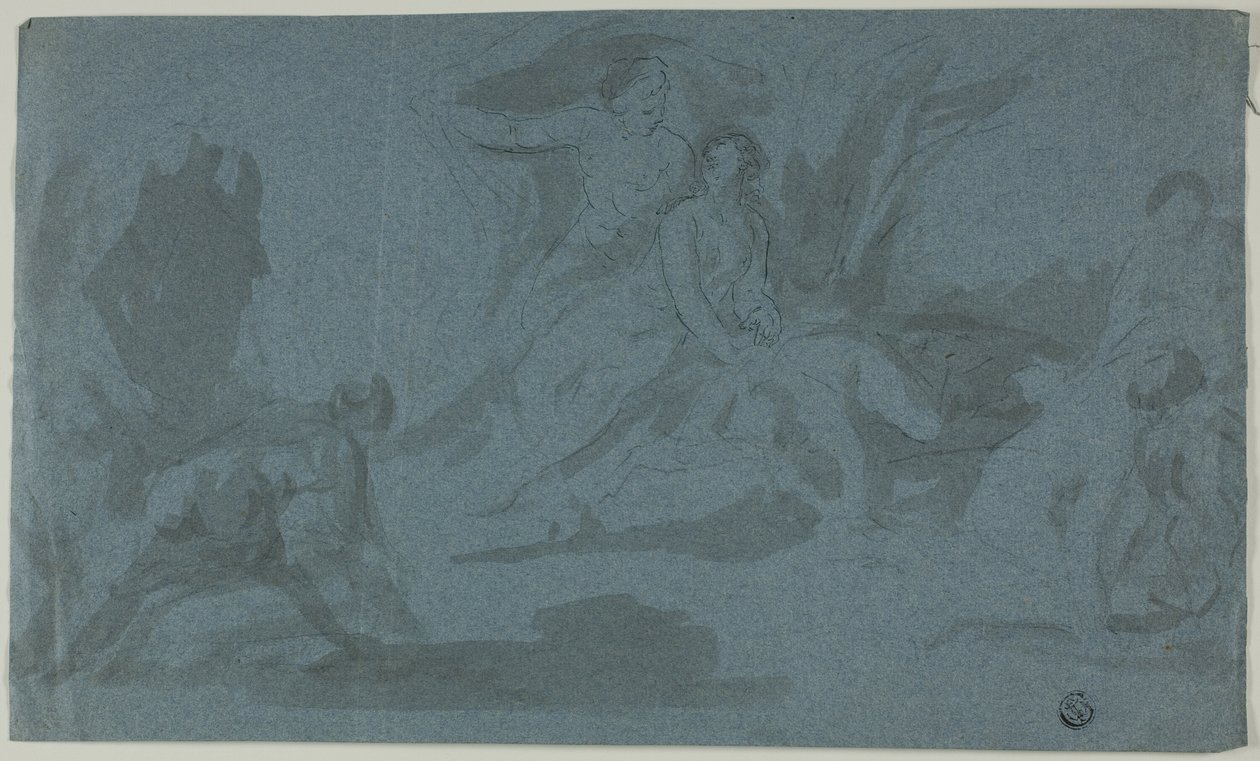 Mytologisk scene med kvinne som bader av Unknown