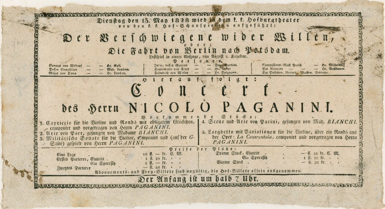 Niccolo Paganini - playbill av Unknown