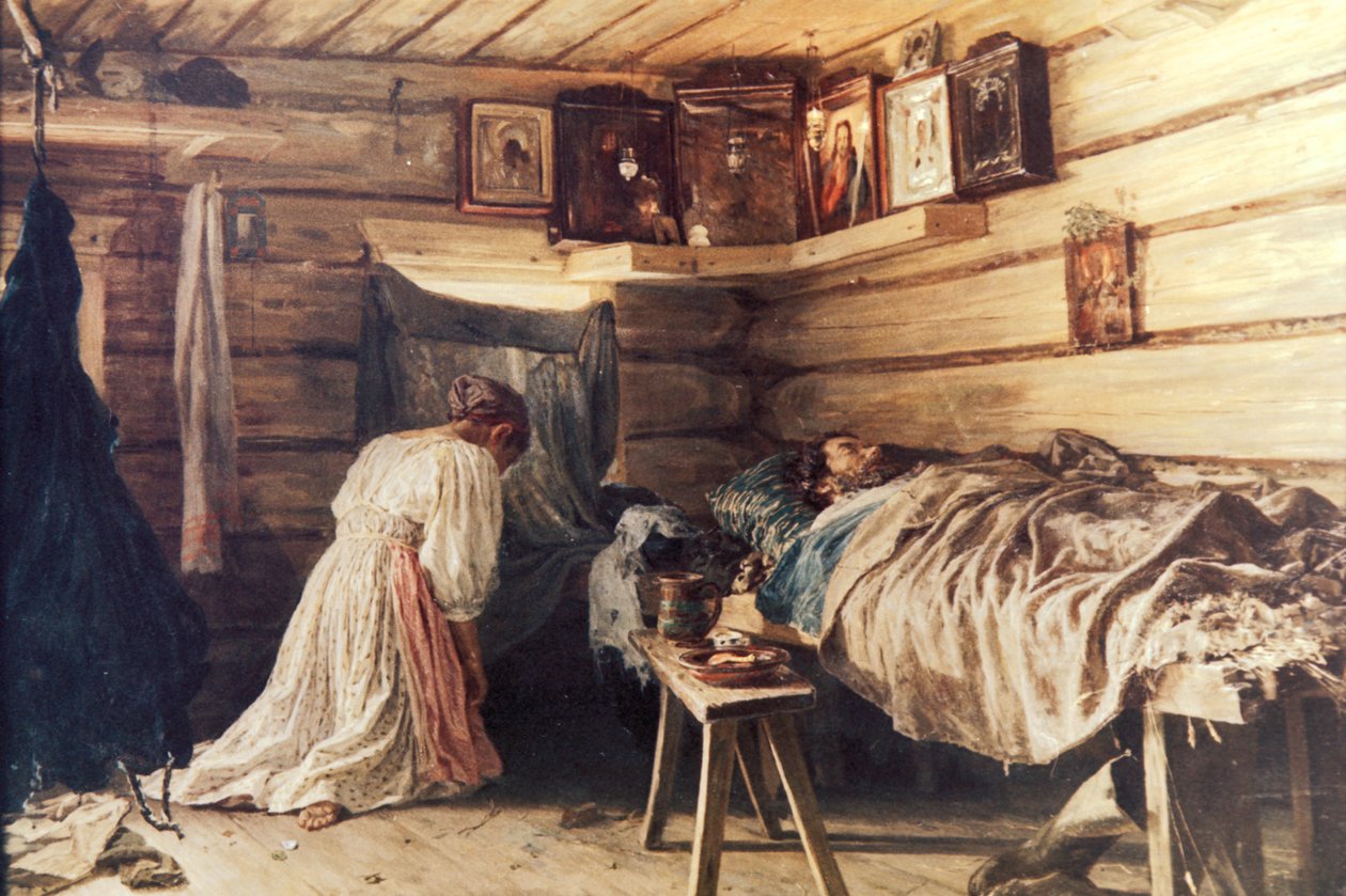 Syk ektemann et maleri av Vasily Maximov, 1881. av Unknown