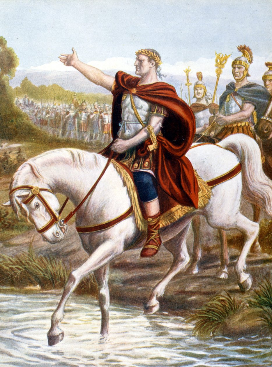 Julius Caesar passerer Rubicon (gravering) av Unknown artist