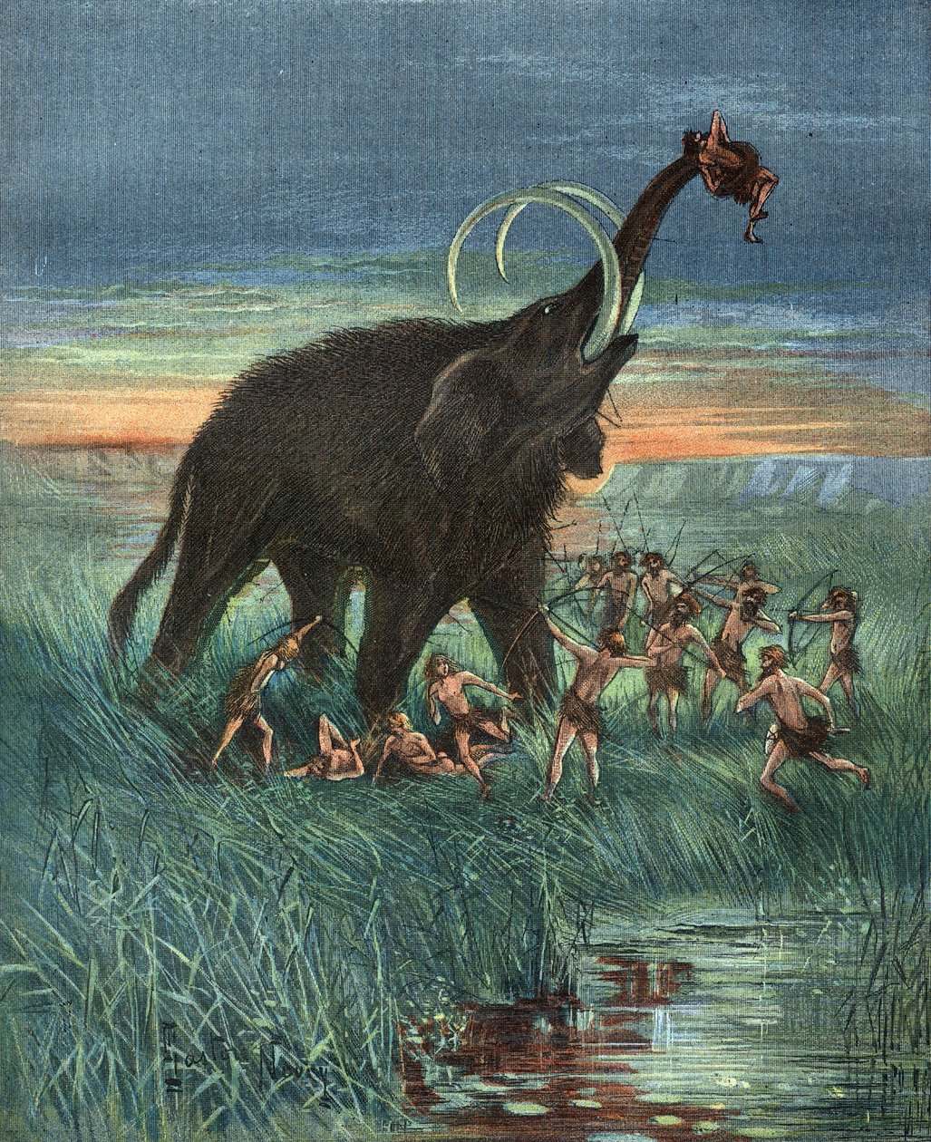 Mammoth hunting scene, Stone Age. av Unknown artist