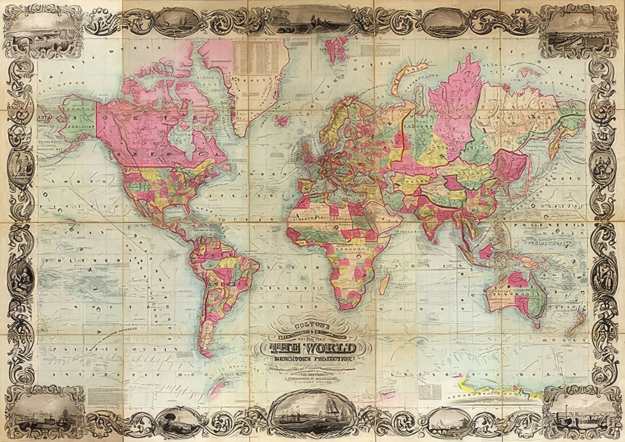 Verdenskart i Mercator-projeksjon. 1854 av Unknown
